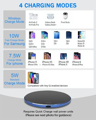 Portable 2 In 1 Qi Wireless Charging Pad 10W Spiegeloberfläche für Mobiltelefon