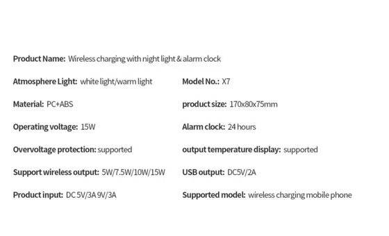 Nachtlicht Qi Wireless Charger Clock hohe Effizienz CE-zertifiziert