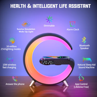 Funktion Snooze Wireless Bluetooth Lautsprecher Qi Ladegerät ABS mit Atmosphäre Lampe