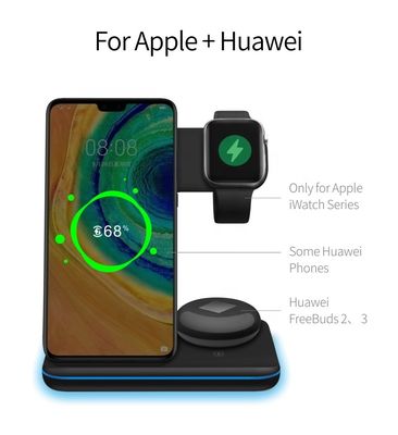 Schnellfeuerdichtes Qi Wireless Charger Dock 15w 3 in 1 Ladestand mit Lampe