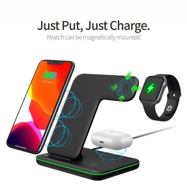Silikon Qi 3 in 1 drahtloses Ladegerät, tragbares drahtloses Telefon Ladegerät 15w