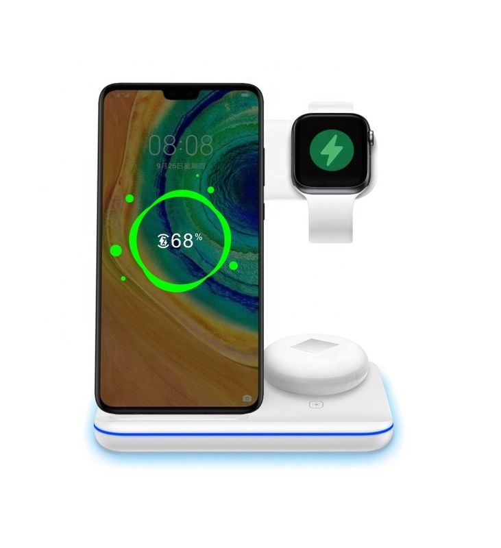 Schnellfeuerdichtes Qi Wireless Charger Dock 15w 3 in 1 Ladestand mit Lampe